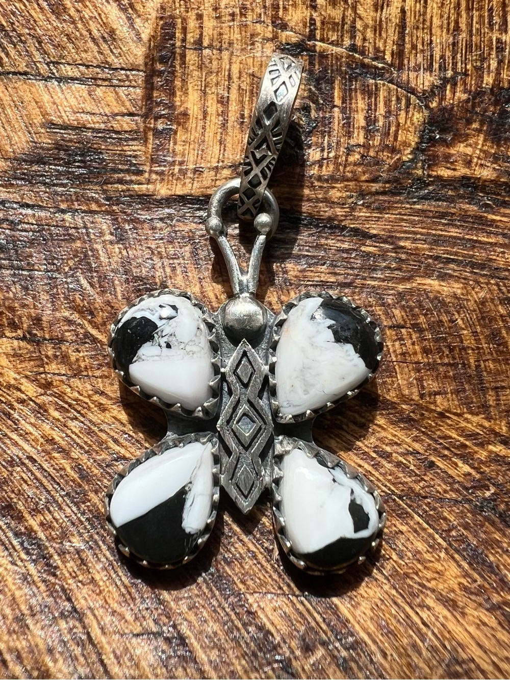 Sterling Silver White Buffalo Butterfly Pendant